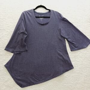 Tunic Top Size L Lavender Lagenlook Stripe Black Minimalist Chic Soft Grunge